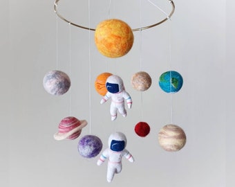 Solar system mobile nursery Outer space mobile crib Felt planet mobile Baby girl astronaut mobile Sky galaxy mobile hanging