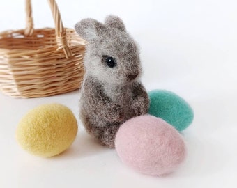 Needle felted bunny Easter needle felted animals Felt bunny sculpture Felted rabbit toys Wool hare figurine