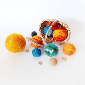 Solar system set Needle felted planets Wool felt planet kit Science toys Outer space decor Universe Cosmos gift