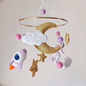 Space mobile nursery Cloud baby mobile girl Astronaut mobile crib Star moon mobile Felt rocket mobile hangning Celestial galaxy theme