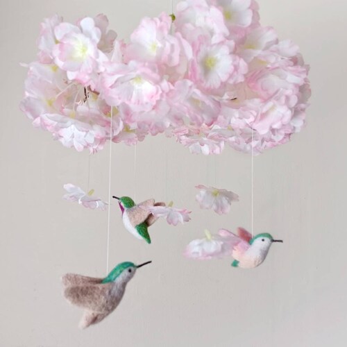 Hummingbird Mobile Felt Bird Mobile Nursery Flower Baby Mobile Etsy
