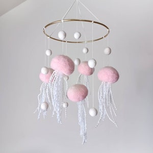 Jellyfish mobile nursery Nautical mobile crib Felt ocean mobile baby girl Sea mobile hanging Jelly fish theme decor