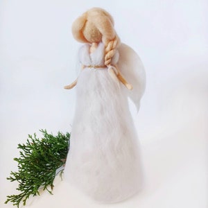 Christmas angel tree topper Gold needle felted angel doll Wool Xmas ornament Waldorf angel felt gift