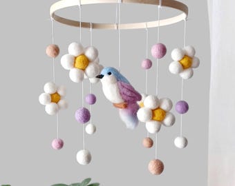 Bird mobile for nursery Daisy mobile Flower baby mobile girl Crib mobile Floral mobile Wildflower garden changing table baby girl mobile