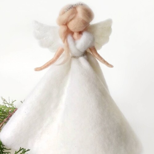 Christmas Angel Tree Topper Silver Needle Felted Angel Doll Etsy