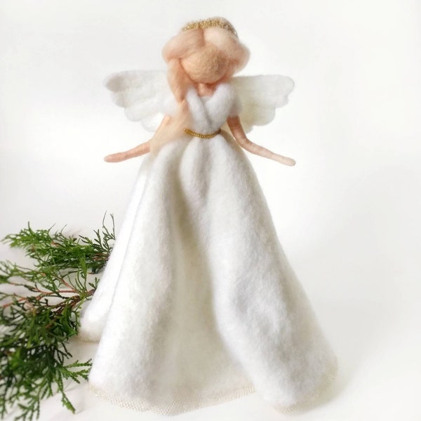 Christmas angel tree topper Needle felted angel ornament Felt angel doll Holly first communion gift Wool girl nursery decor