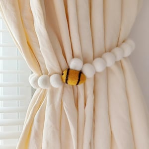 Bee curtain tie backs nursery Farmhouse curtain tiebacks Bumble bee curtain tie back Country rustic curtain holdback holder decor