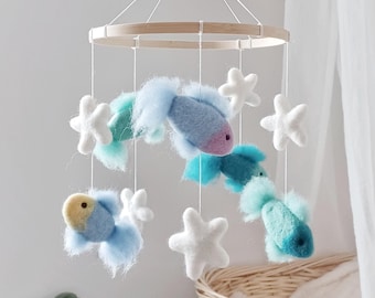 Ocean baby mobile Felt fish mobile nursery Ocean crib mobile boy Under the sea nursery decor Handmade coastal mobile neutral Sea life mobile