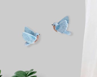 Blue bird wall hanging art Felted birds decoration for nursery, kid room Baby bird ornament