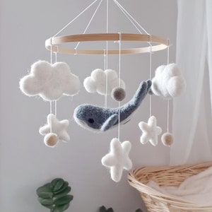 Whale mobile nursery Cloud mobile Ocean mobile crib Whale baby mobile boy Underwater sea creature mobile neutral Whale theme nursery decor