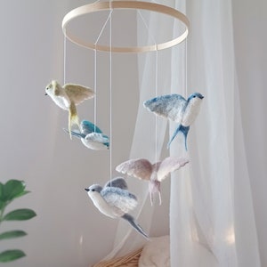 Flying bird mobile for nursery Swallow mobile Birds baby mobile girl Felt bird crib mobile neutral Woodland baby mobile boy Bird decoration