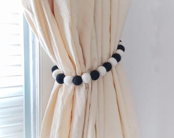 Black and white curtain tieback home decor Monochrome modern curtain tie backs Gothic curtain holdback Minimalist Boho curtains holder