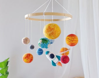 Solar system mobile nursery Outer space mobile baby boy Planets mobile crib Felt rocket mobile Girl galaxy mobile hanging kids