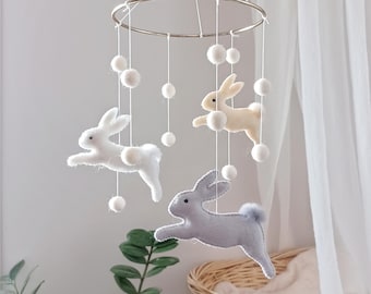 Bunny mobile nursery Bunny baby mobile boy White rabbit mobile neutral Bunny crib mobile woodland animal Forest Nordic cot mobile girl