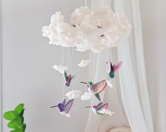 Hummingbird mobile Baby mobile Bird mobile nursery Pink flower baby mobile girl Crib mobile Floral mobile Whimsical garden theme nursery