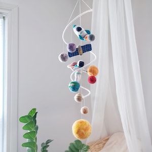 Weltraum-Mobile für Kinderzimmer, Sonnensystem-Mobile, Weltraum-Baby-Mobile, Junge, hängendes Planeten-Mobile, Mädchen, Galaxie, Astronauten-Mobile, neutrale Decke