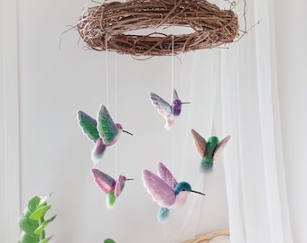 Hummingbird mobile Humming birds baby mobile girl Forest baby mobile nature Woodland nursery mobile Garden crib mobile boy