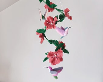 Hummingbird mobile nursery Bird baby mobile girl Felt flower crib mobile Wildflower woodland mobile ceiling Tropical floral nursery decor