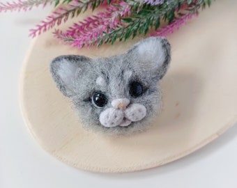 Needle Felted Cat Brooch, Felted Kitten Broach, Felt Animal Brooch, Woodland Jewelry, Cat Lover Gift For Girl