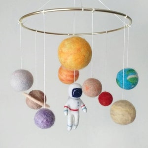 Solar system mobile nursery Pastel outer space mobile baby boy Felt planets mobile crib Astronaut mobile hanging Galaxy kids room decor
