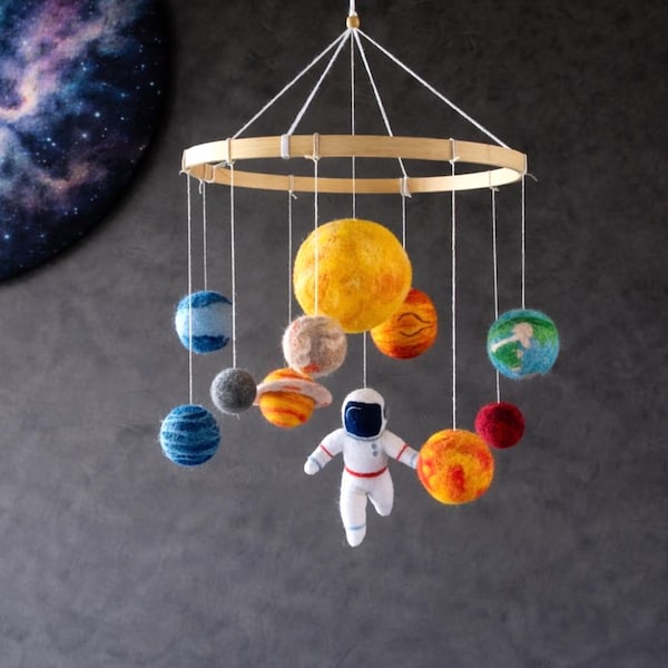 Culla mobile con sistema solare, cameretta mobile con pianeti in feltro, mobile con astronauta, neonato, mobile con spazio, mobile con astronauta e galassia, decorazione da appendere