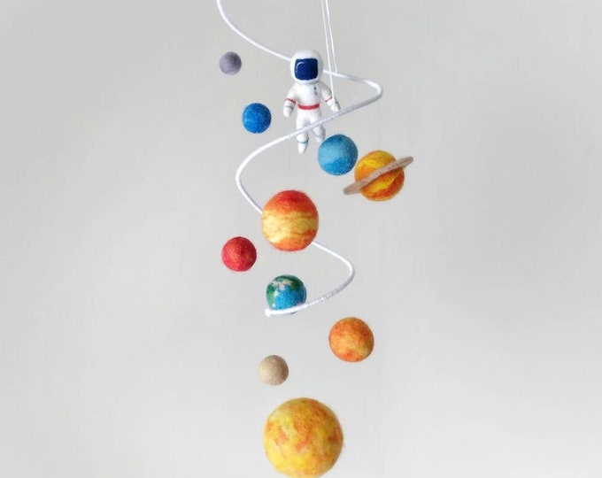 Solar system mobile nursery Space mobile baby boy Felt planets mobile crib Galaxy mobile kids Science nursery Hanging mobile for adults