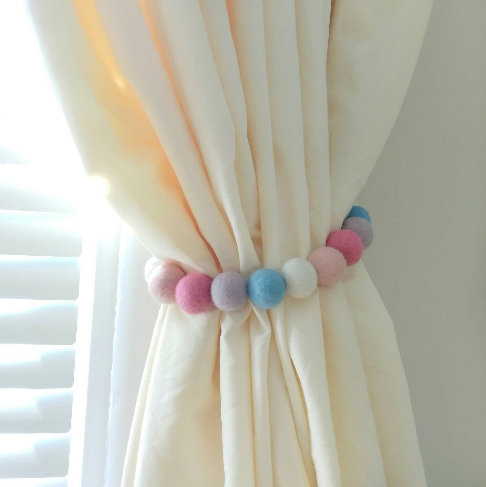 Curtain tie backs nursery Girls curtain tiebacks Pink pom pom Etsy