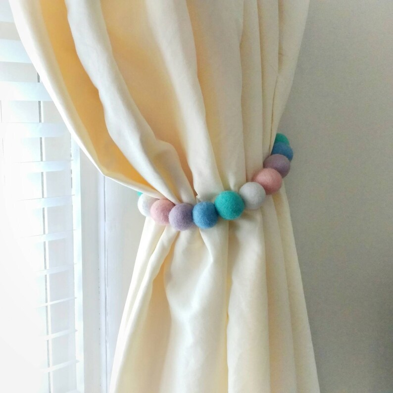 Curtain tie backs nursery Rainbow curtain tiebacks Pom pom Etsy