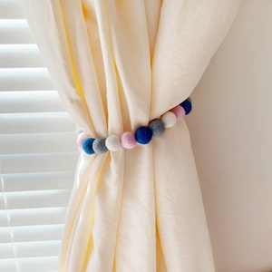 Blaue Gardine Krawatte Rücken Mädchen Vorhang Krawatte Kinderzimmer Vorhang Krawatte Pink Pom Pom Vorhanghalter Filz Kugel Vorhang Pull Back Nordic