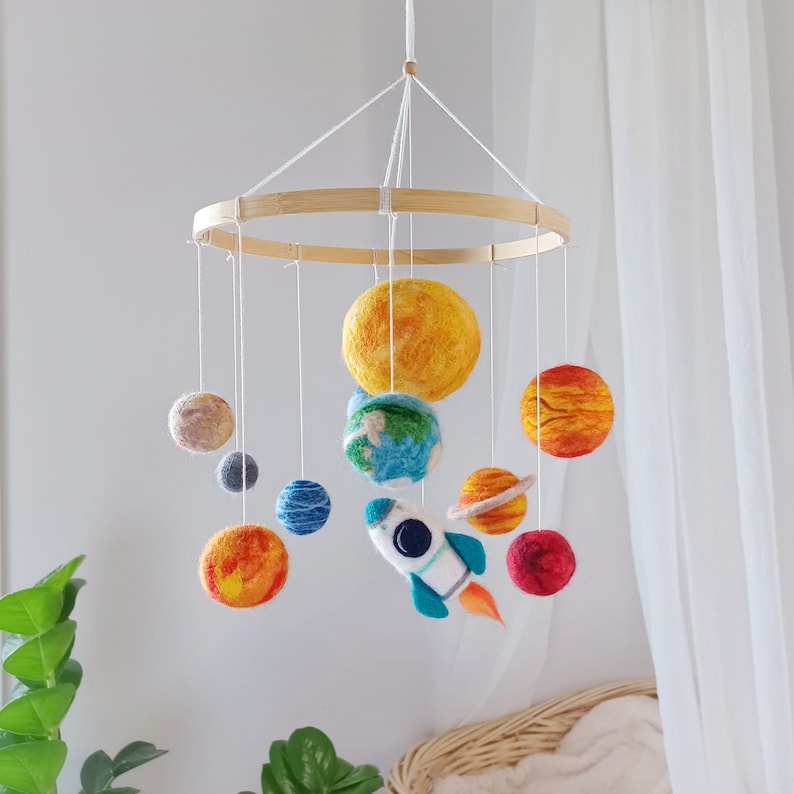 Solar system mobile crib Felt planets mobile nursery Astronaut mobile baby boy Outer space mobile baby Spaceman galaxy mobile hanging decor image 5
