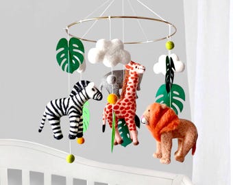 Safari mobile nursery Safari baby mobile boy Jungle crib mobile girl Elephant giraffe zebra Wild one nursery decor