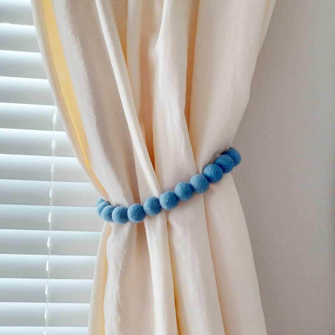 Blue Curtain Tie Backs Nursery Boy Curtain Tiebacks Pom Pom Tiebacks