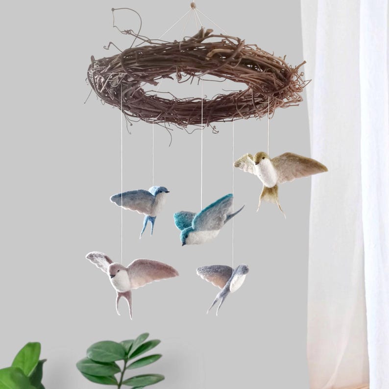 Bird Mobile Nursery Flying Birds Baby Mobile Neutral Swallow Mobile ...