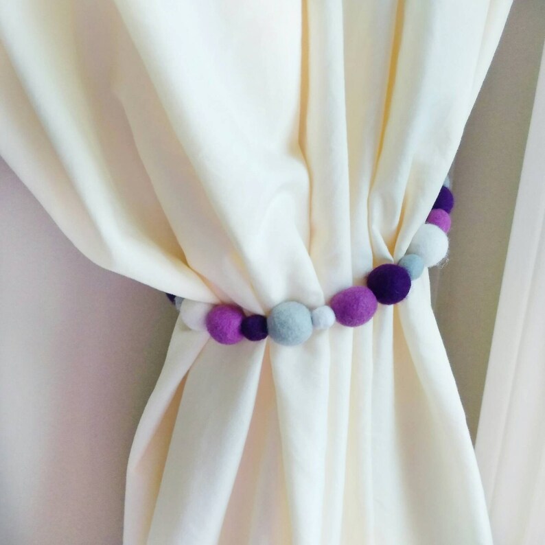 Curtain tie backs purple and gray Curtain tieback girl bedroom Etsy