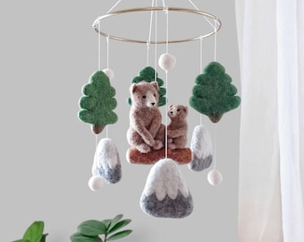 Bear mobile mountain National park baby mobile boy Woodland mobile forest Camping crib mobile Wild animal hunting mobile