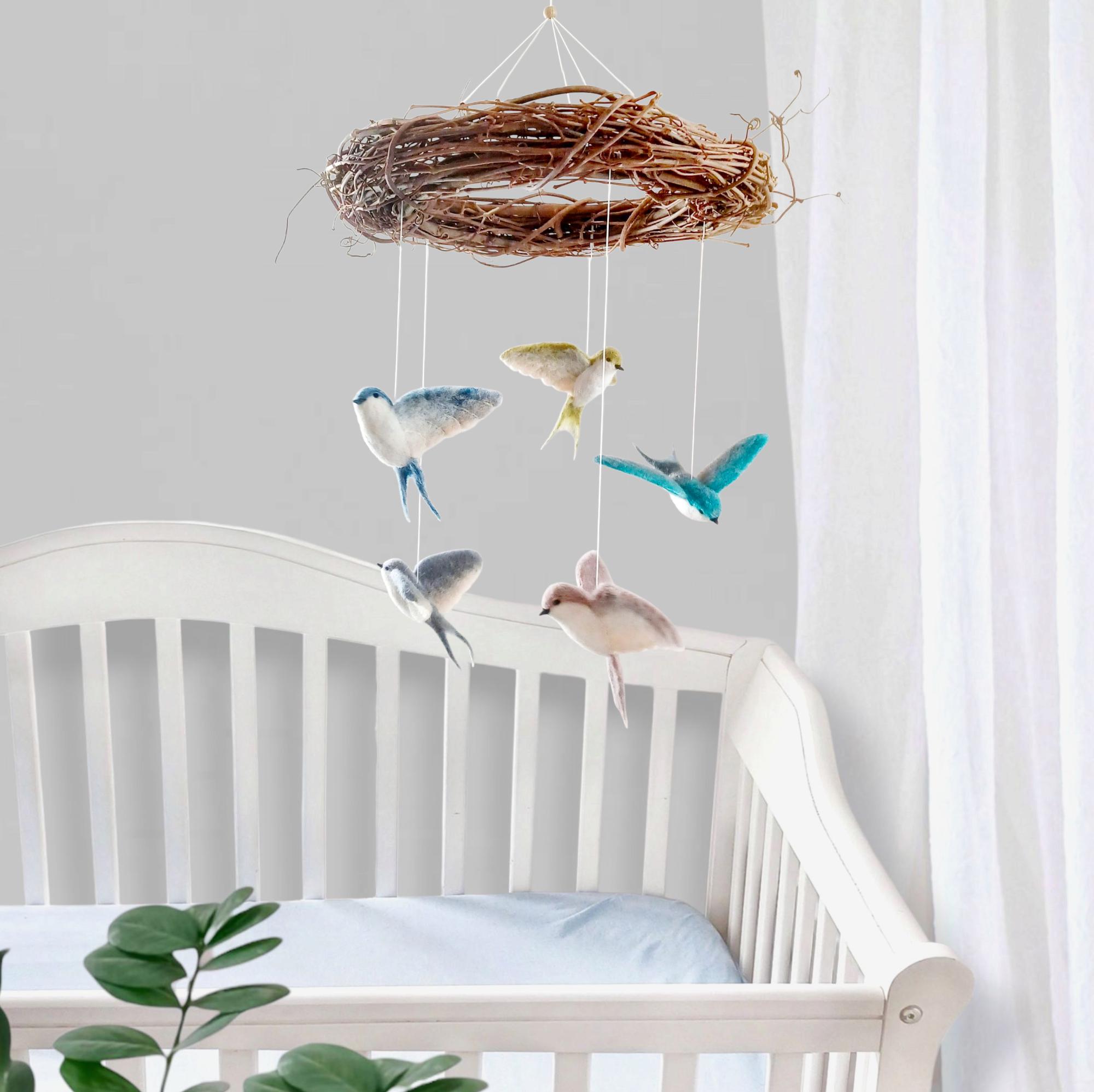 Bird Mobile Nursery Flying Birds Baby Mobile Neutral Swallow Mobile ...
