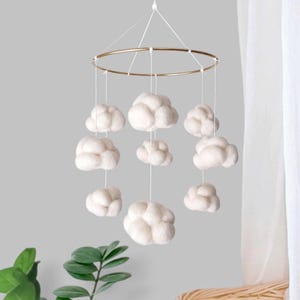 Cloud mobile nursery Baby mobile neutral Crib mobile boy Sky mobile ceiling White space mobile girl Felt clouds theme decor