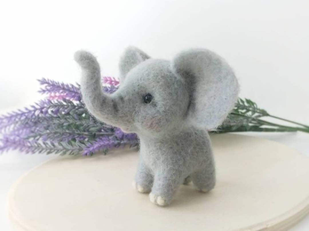 Needle Felt Starter Kit Elephant Animal Doll With Wool Blanket