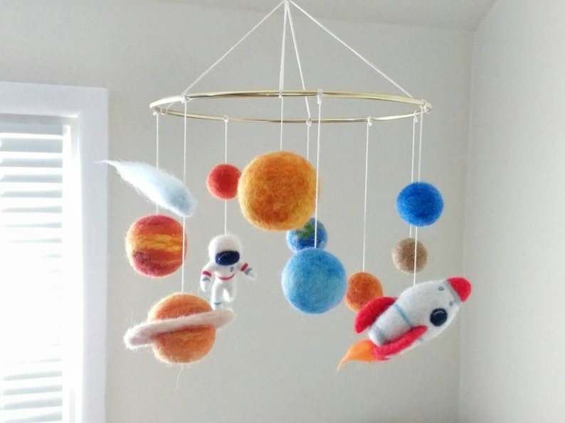 Solar system mobile crib Felt planets mobile nursery Astronaut mobile baby boy Outer space mobile baby Spaceman galaxy mobile hanging decor image 6