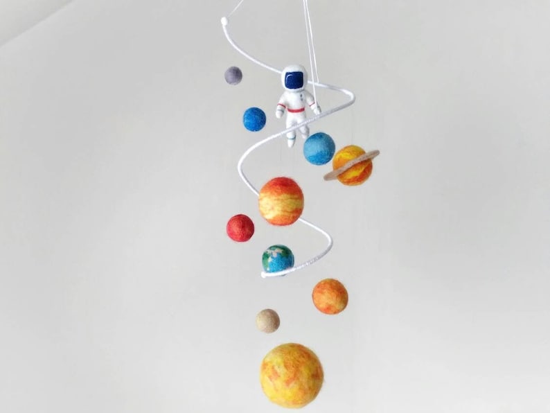 Solar system mobile nursery Outer space mobile crib Felt planets mobile baby boy Astronaut mobile hanging Galaxy mobile neutral ceiling image 7