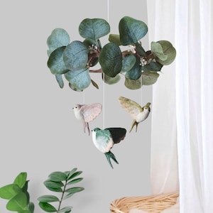 Bird mobile for nursery Flying bird baby mobile boy Forest bird crib mobile Swallow mobile woodland Greenery leaf mobile nature