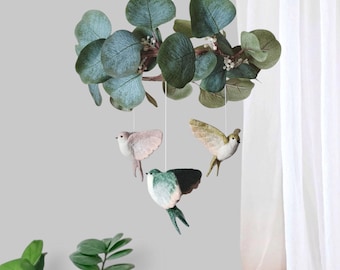 Bird mobile for nursery Flying bird baby mobile boy Forest bird crib mobile Swallow mobile woodland Greenery leaf mobile nature