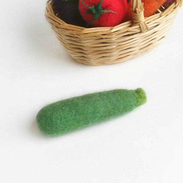Play Food Green Zucchini, Needle Felted Vegetables, Felt Squash Zucchini, Kitchen Montessori Toys, Wool Veggies Gift Kids