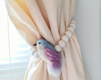 Bird curtain holder Nature curtain tir backs nursery Boho curtain tiebacks children Kids farmhous garden curtains Shabby chic nursery decor