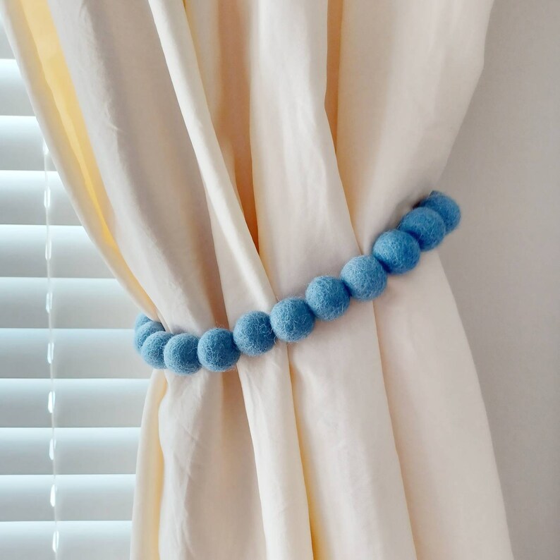 Blue Curtain Tie Backs Nursery Boy Curtain Tiebacks Pom Pom Etsy Canada