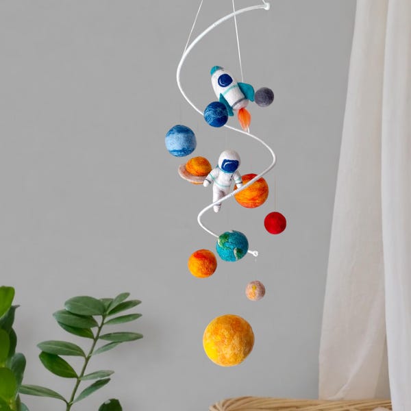 Solar system mobile nursery Outer space mobile crib Felt planets mobile baby boy Astronaut mobile hanging Galaxy mobile neutral ceiling