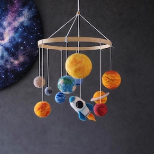 Solar system mobile nursery Outer space mobile baby boy Planets mobile crib Felt rocket mobile Girl galaxy mobile hanging kids