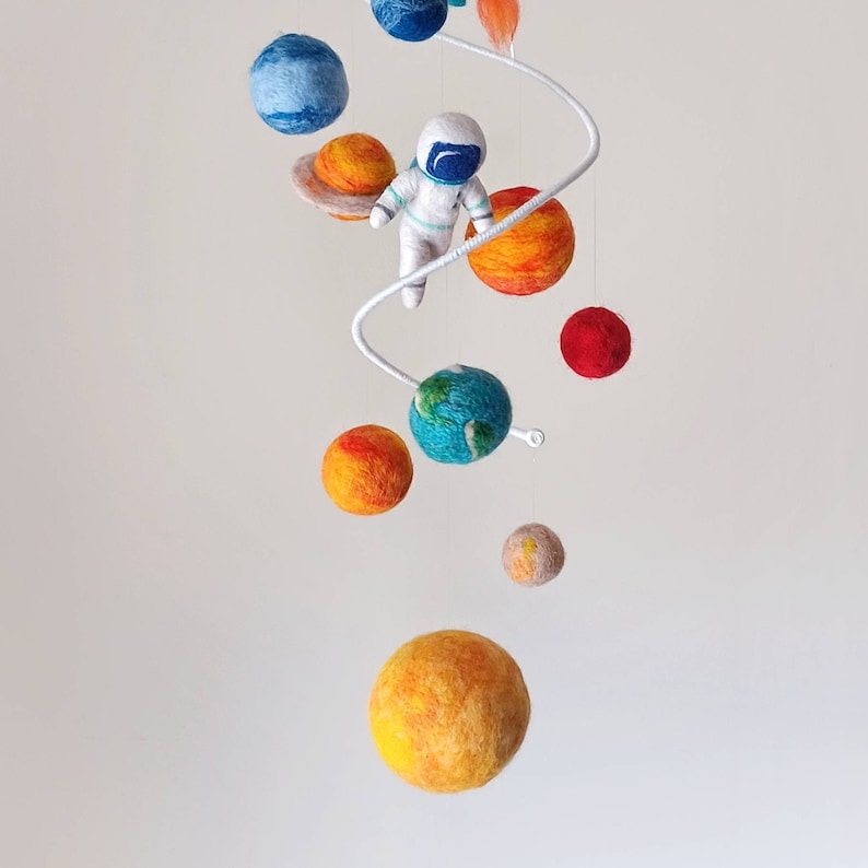 Solar system mobile nursery Outer space mobile crib Felt planets mobile baby boy Astronaut mobile hanging Galaxy mobile neutral ceiling image 5