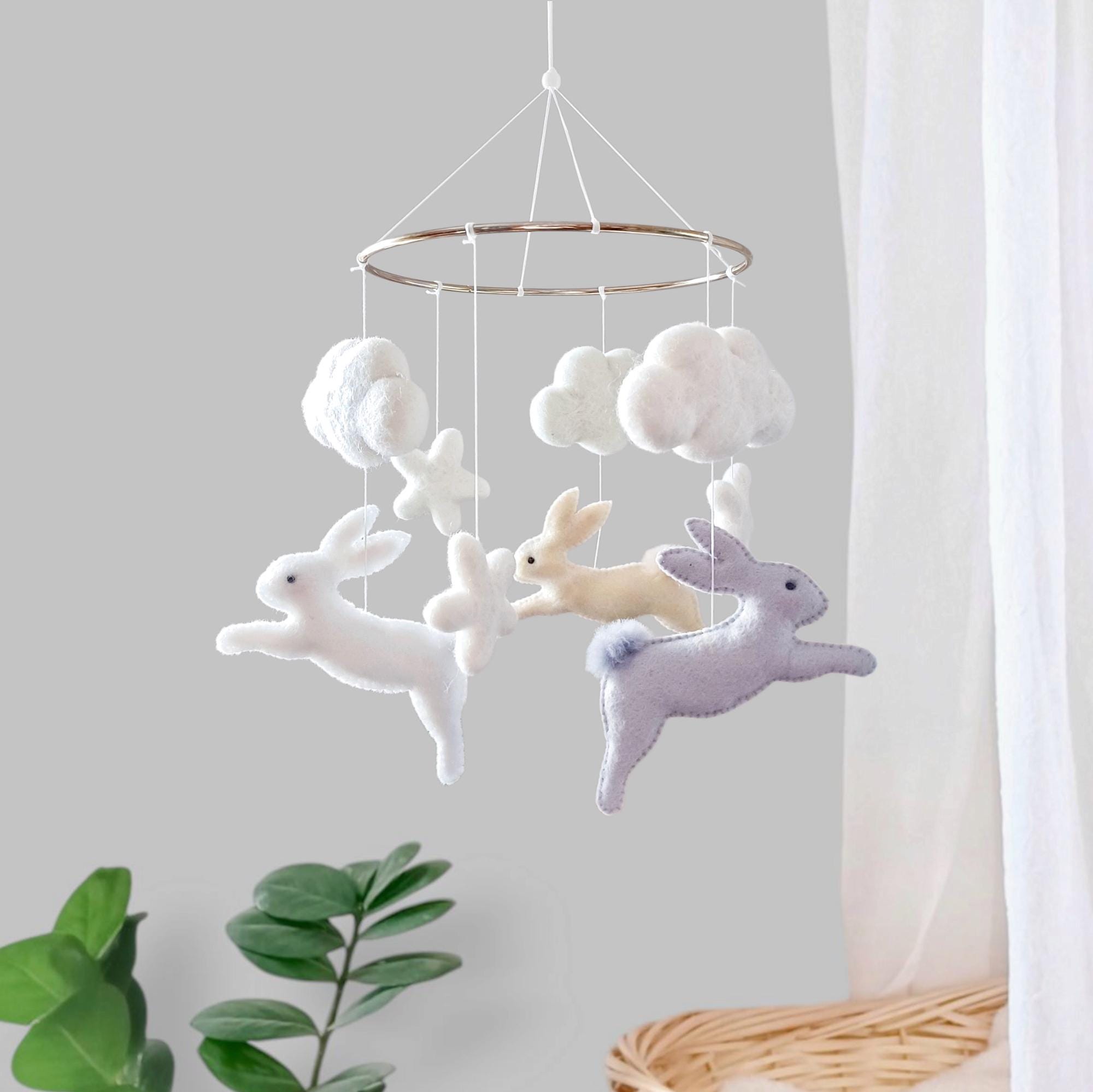 Bunny Mobile Nursery Bunny Baby Mobile Boy Cloud Mobile Felt Rabbit
