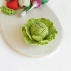 Felt Cabbage Play Food, Needle Felted Vegetables, Pretend Garden, Cabbage Brooch, Kids Kitchen Gift